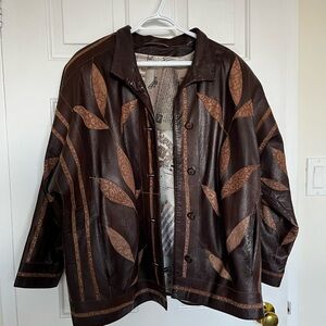 Women’s Vintage Brown Real Leather Patterned Jacket